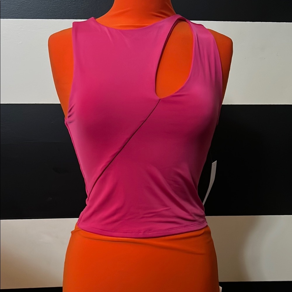 Fuchsia Asymmetric Cutout Tank Top